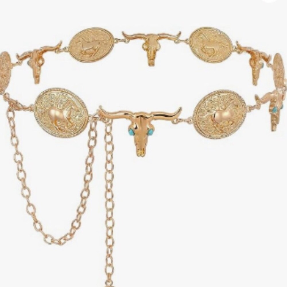 Western Concho Belt Women’s Silver Gold Turquoise Cowgirl Chain Belt